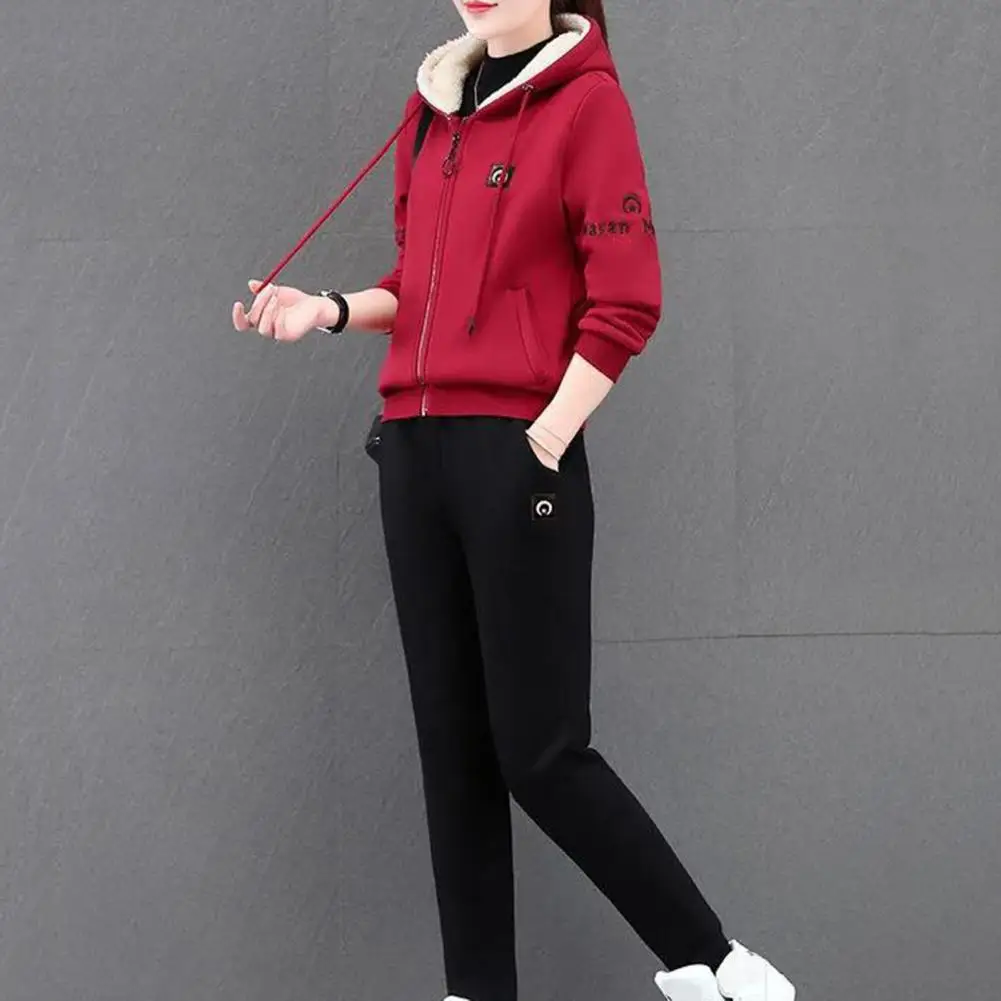 Winter New Plush Thickened 2 Piece Set Coat Top Hoodie Sweatpants Suit Elegant Women\'s Pants Set Outfits Tracksuit Outfits