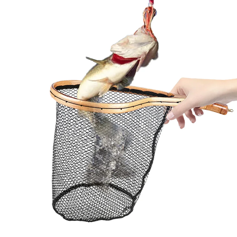 

Fishing Landing Net 35cm/29cm Curved Wooden Handle Fly Fishing Net Catch and Release Net for Trout Bass Pike Fishing Tools