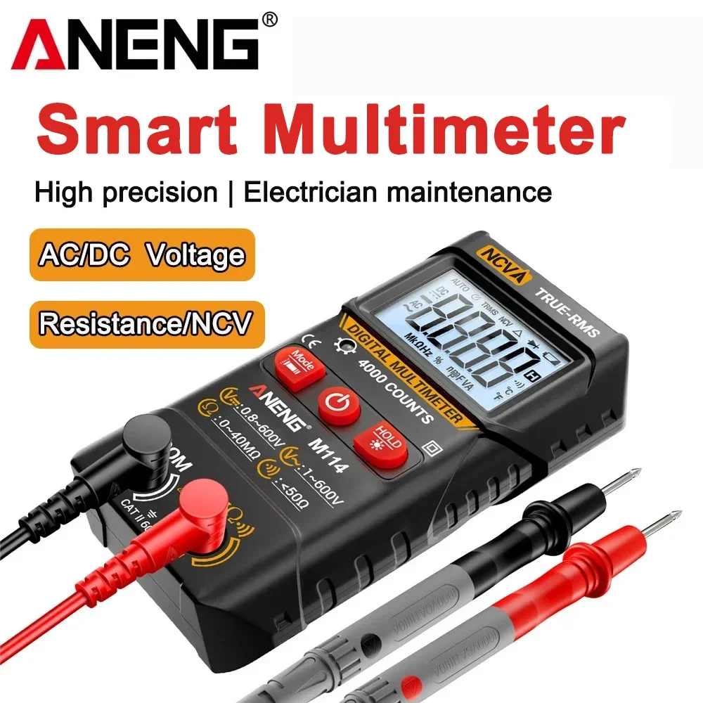

ANENG M114 Smart Multimeter Digital 4000 counts 600V AC Voltage Meter Resistance NCV Data retention electrician Tester Tools