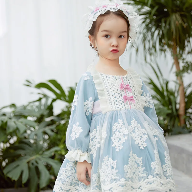 Dress Girls Baby Lolita Birthday Girl\'s Party Dress Wedding Dresses Princess Vestido Lace Embroidery Autumn Costume Girl Dresses