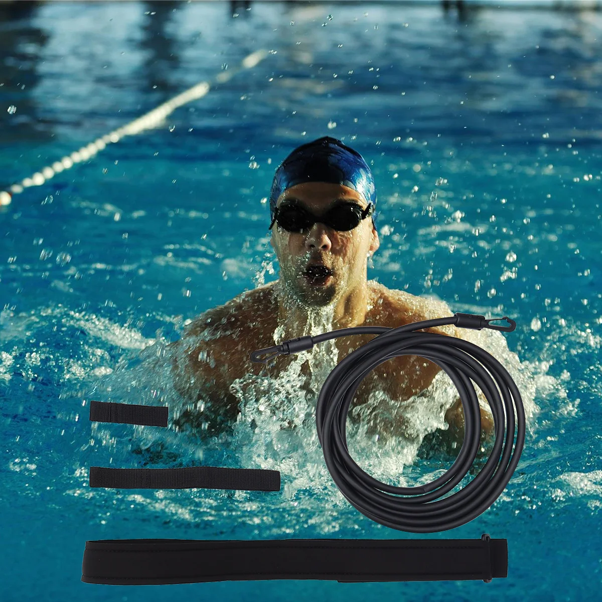 

1 комплект, эластичный тренировочный пояс для плавания, черный регулируемый шнур сопротивления для силовых упражнений на выносливость плавания