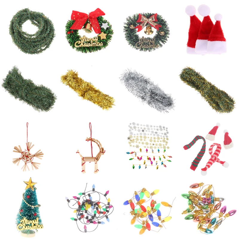 1pc Christmas Decoration Dollhouse Miniature Emulation Pine Leaf Rattan Strip DIY Decorative For Doll Houses