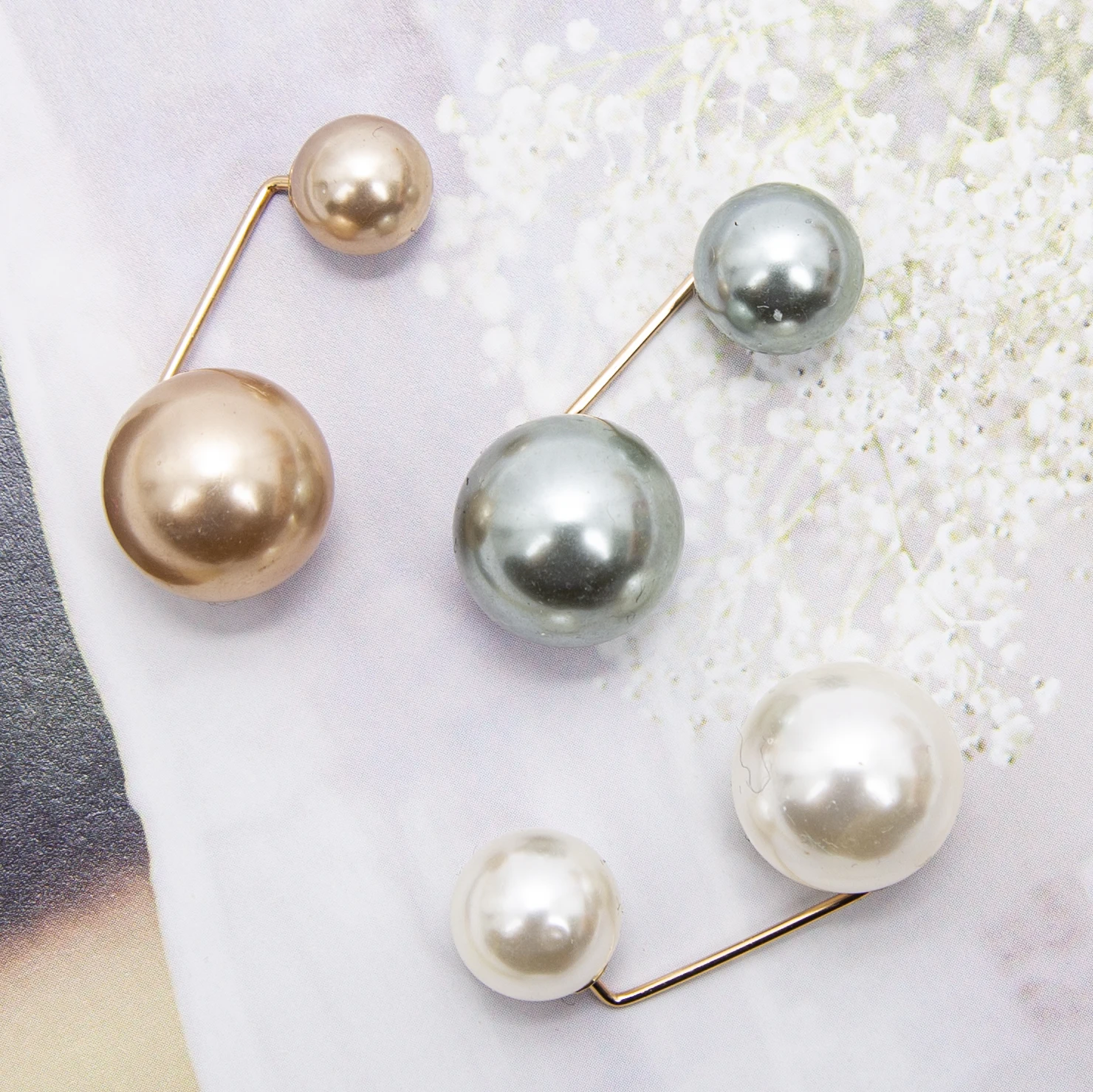 3pcs Women’s Double Pearl Brooches Set, Elegant Accessories