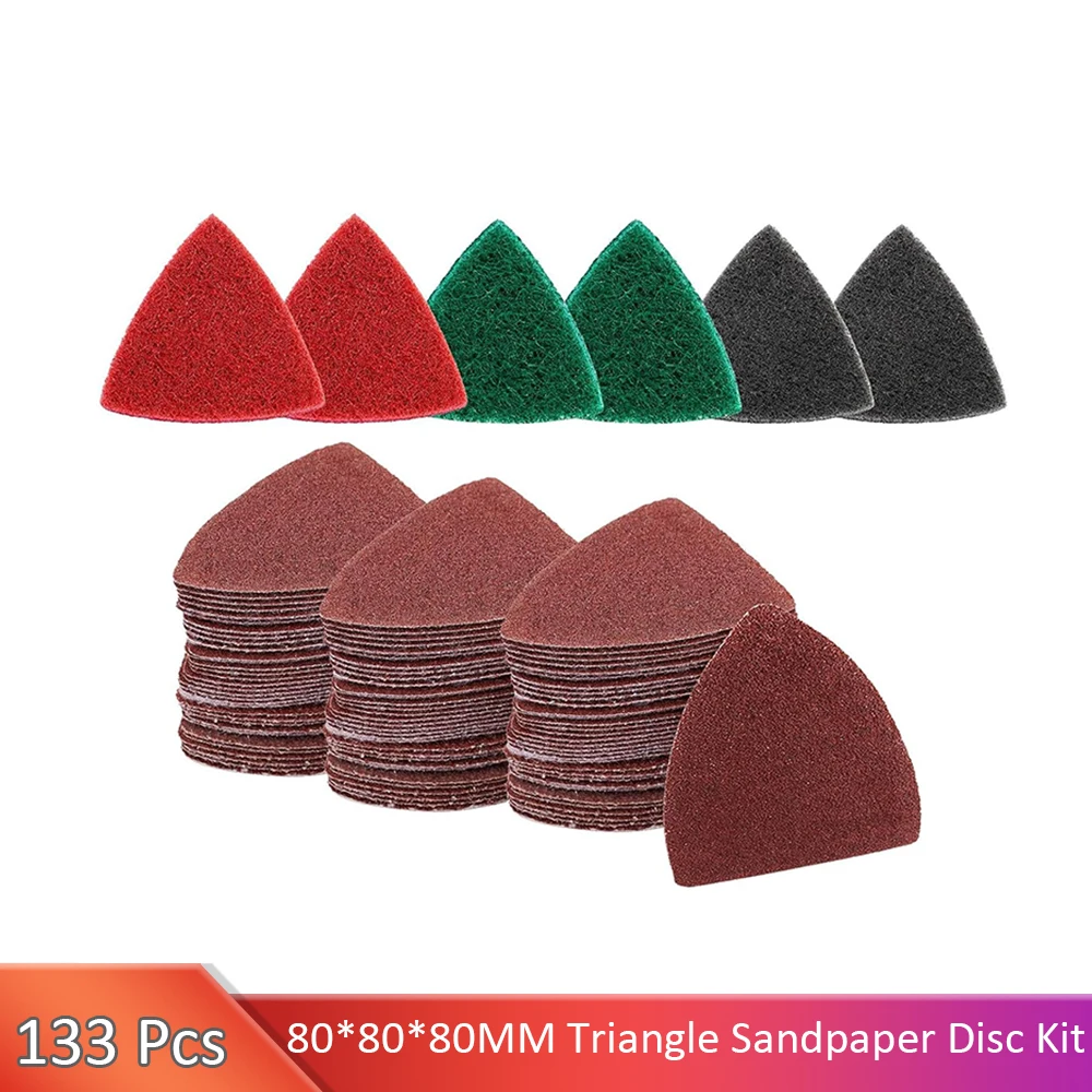 

Oscillating Tool Sanding Pad Set 80*80*80MM 133 Pcs Multitool Sandpaper Triangular Scrubbing Pads for Surface Polishing