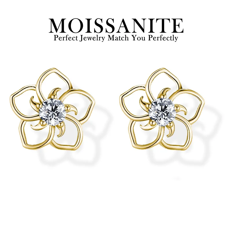 

1CTW Moissanite Flower Earrings 925 Silver 18K Gold with GRA Cert for Women Daily Formal Wear