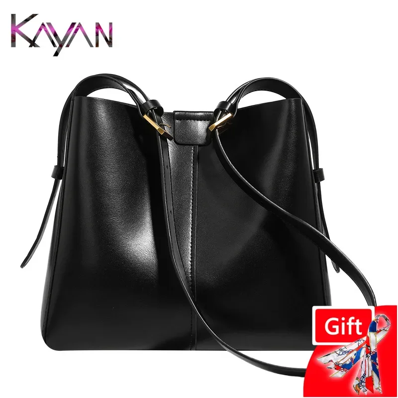 Smooth Genuine Leather Women Square Shoulder Messenger Bag Second Cowhide Cowhide Female Bucket Crossbody Bag for Ladies Handbag