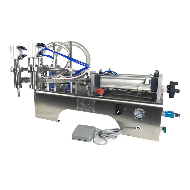 Máquina de llenado de líquidos semiautomática para lavandería, agua, bebidas, vino tinto, leche, doble boquilla, máquina de llenado de líquidos