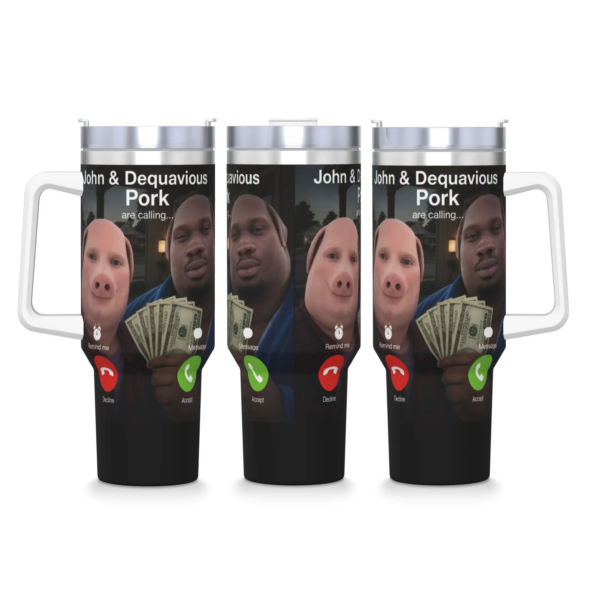 John Pork Dequavious Pork is Calling Funny Memes Dank Memes Stainless Steel Tumbler Thermal Mug With Straws and Lid Car Mugs
