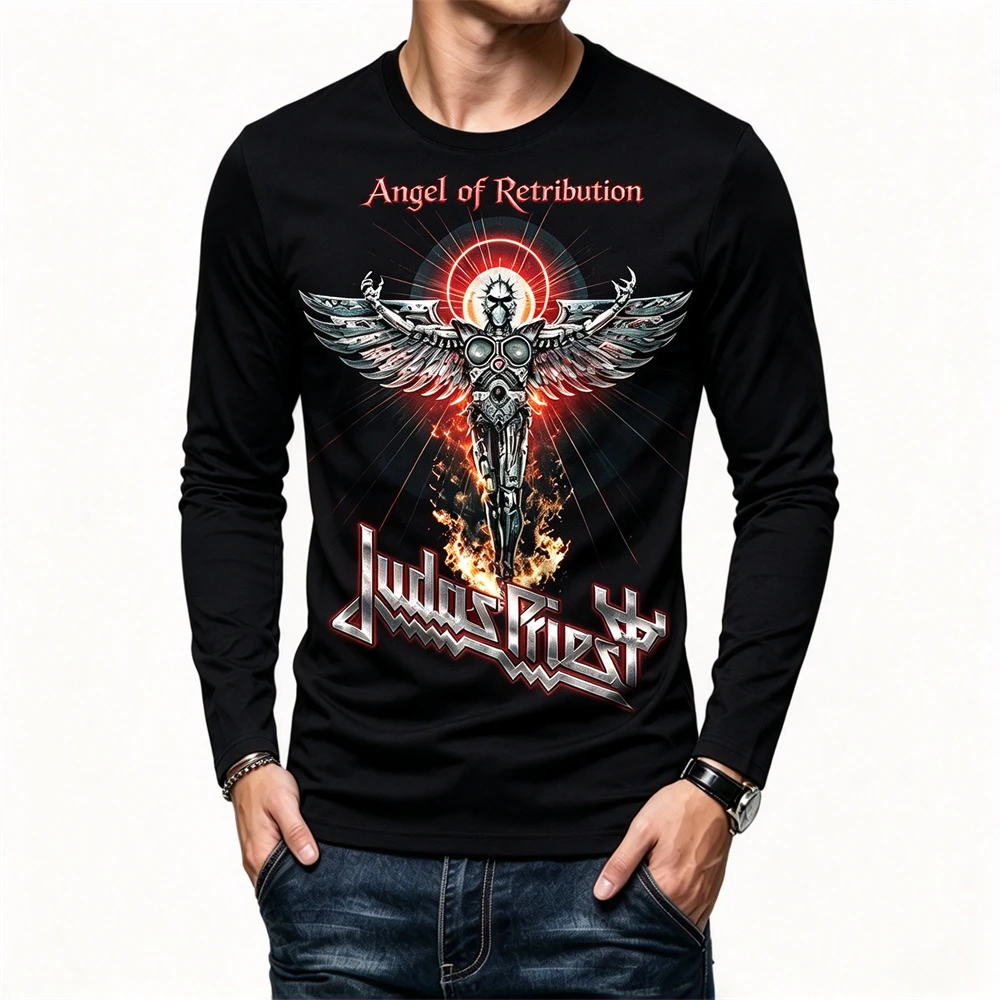 Fashion Hip Hop Rock Judas Priest Band 3D Print Men's T Shirts Casual O-neck Long Sleeve T-shirt Autumn Loose Cotton Tees Tops