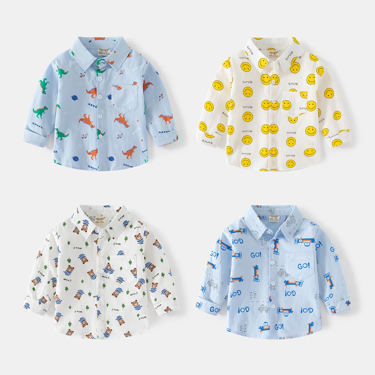 Baby Boys Fall Long Sleeve Shirt Fresh Little Dinosaur Casual Tops Jacket Boys Button Down Shirt