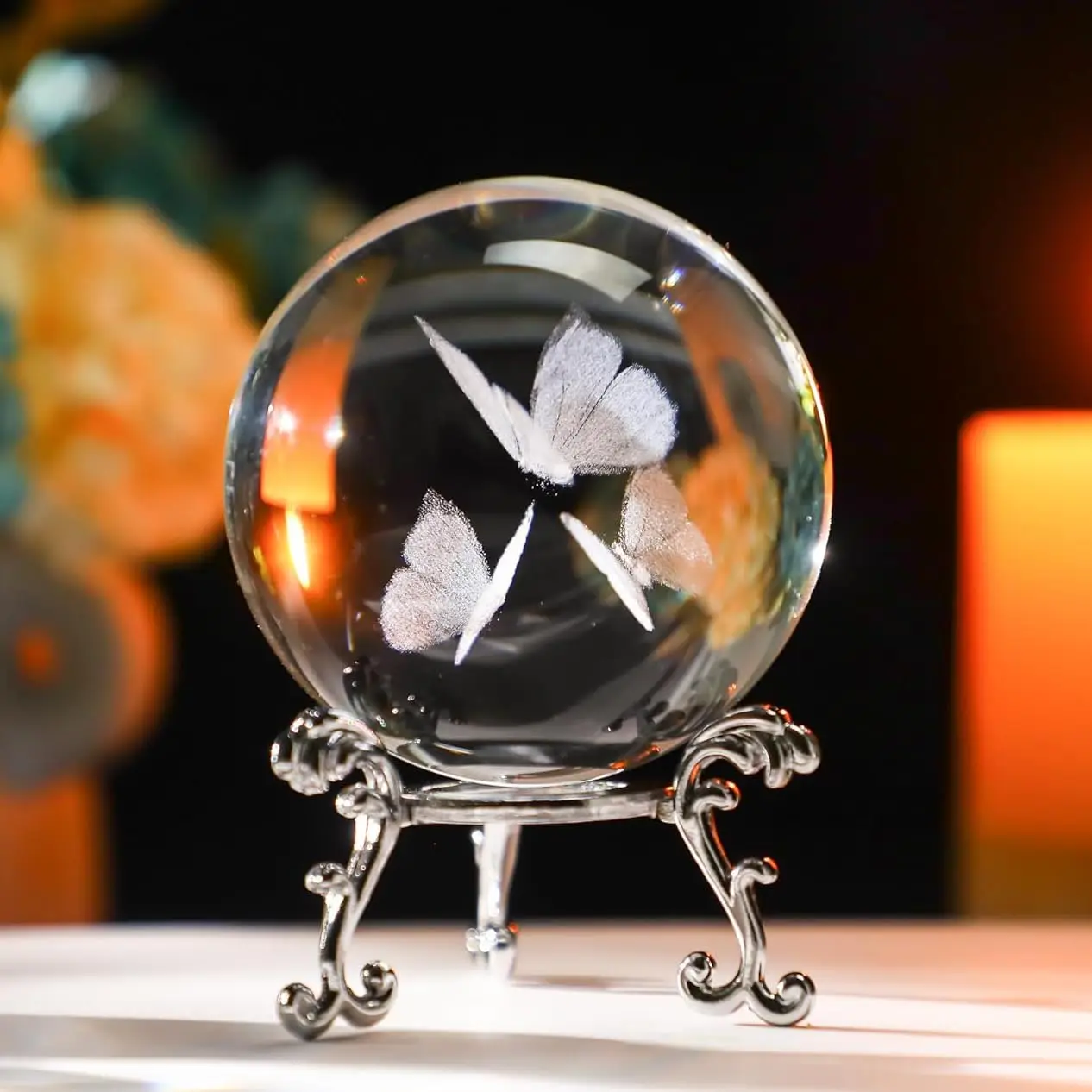 3D Laser Engraved Butterfly Crystal Ball Paperweight 60mm Decorative Ball, Customized