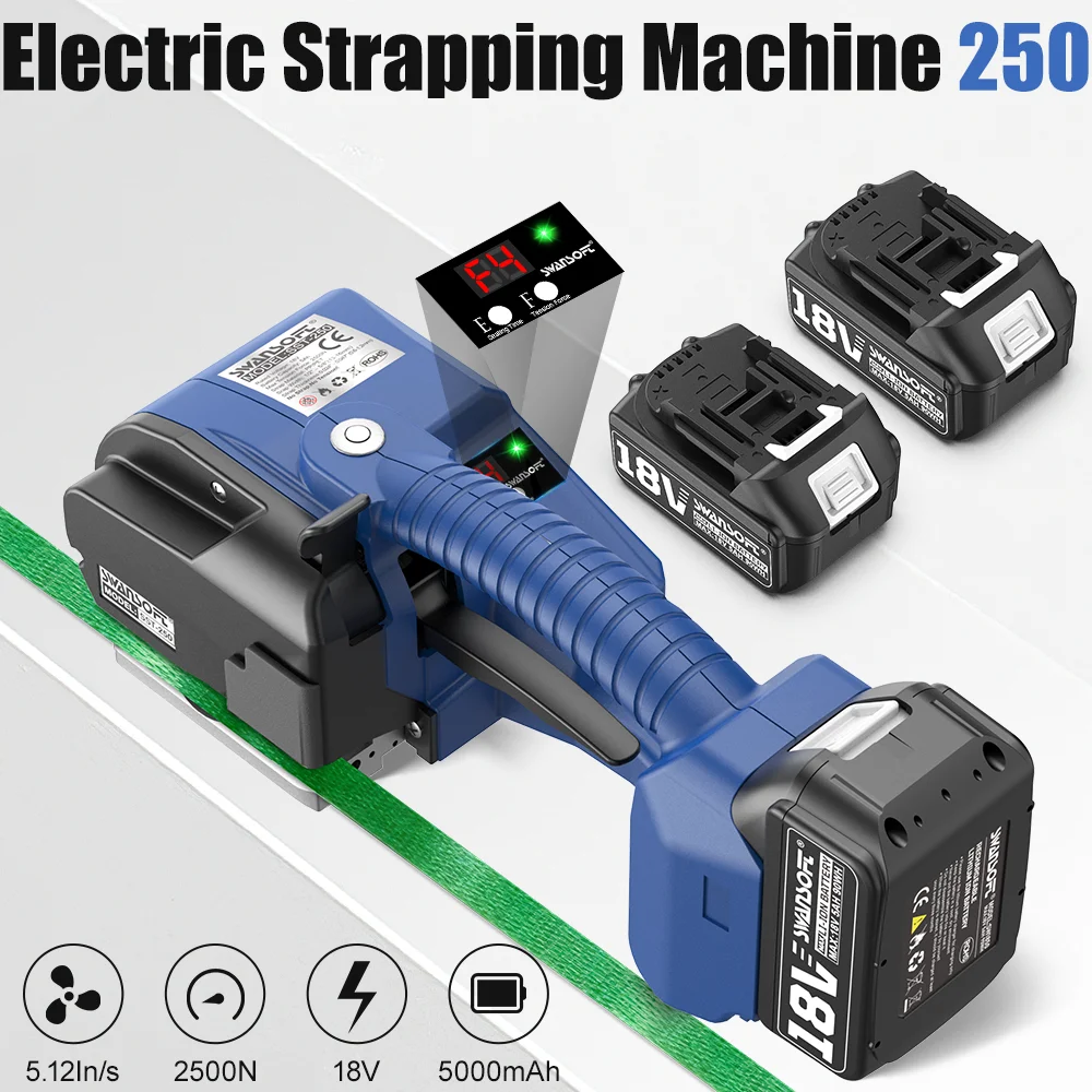 

SWANSOFT Electric Strapping Machine for Width 0.51"-0.63" PP PET Straps Packaging Box 18V 5Ah Battery Automatic Strapping Tool