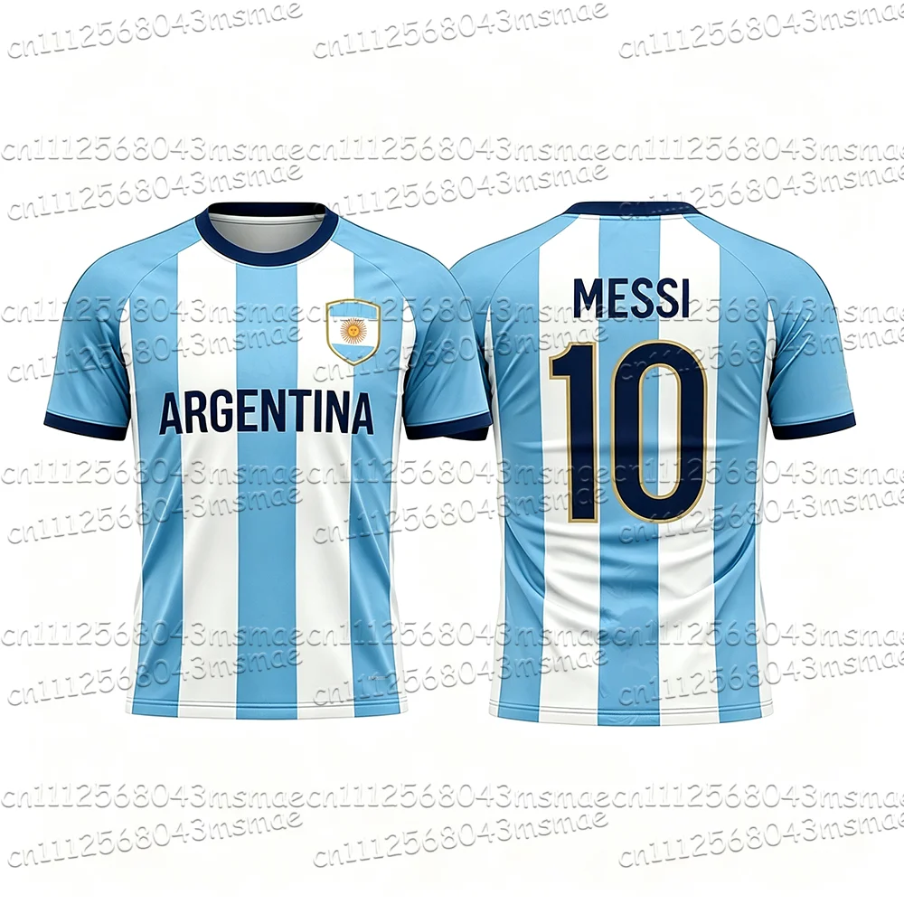 2026 Harajuku Argentinien 10 Fußballtrikots, Shorts, Rundhals-T-Shirt für Jungen und Mädchen, Shirts und Shorts, Sommer-Fanartikel – Detail 8