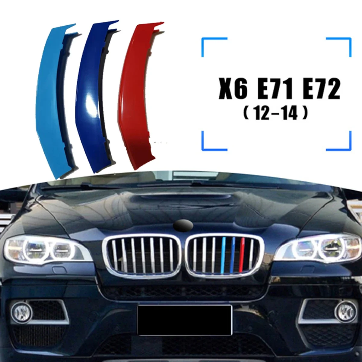 3Pcs ABS Car Racing Front Grille Trim Strips For BMW X5 E70 F15 G05 X6 E71 F16 G06 2008-2022 2023 2024 M Grill Clip Accessories