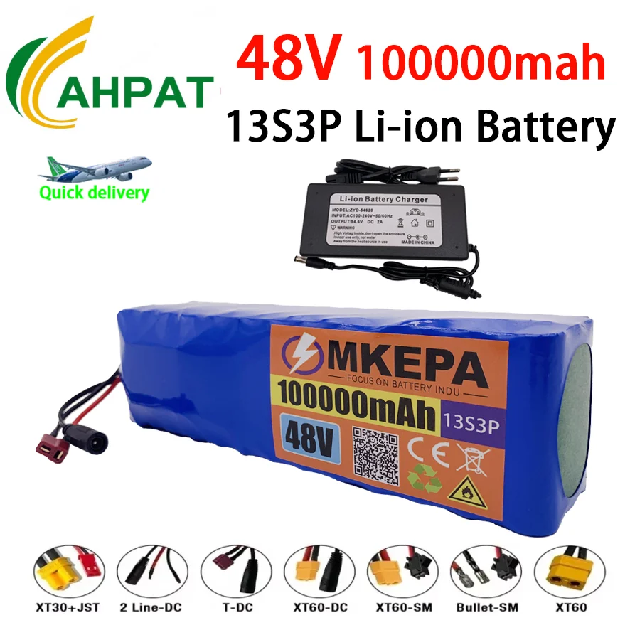 Air transport New48V100Ah 1000w 13S3P 48V Lithium ion Battery Pack 100000mah For 54.6v with BMS+charger,AHPAT