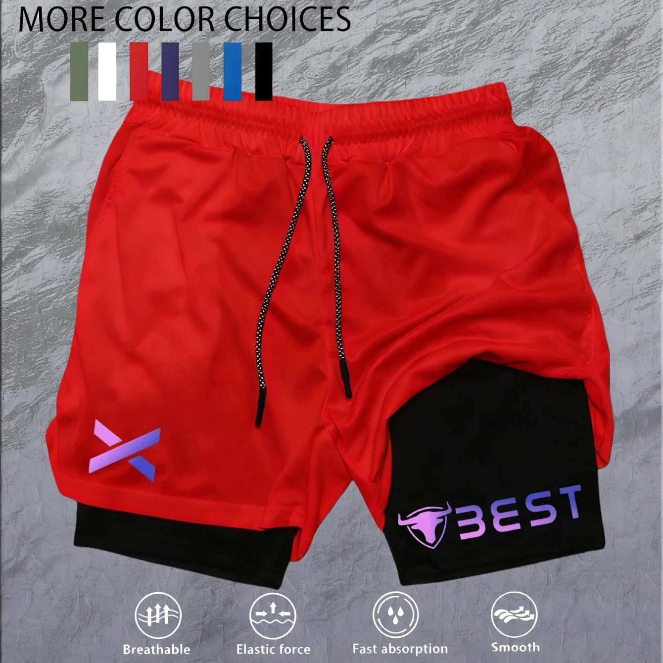 Pantalones Cortos Deportivos de Doble Capa para Hombre, Pantalones Cortos Deportivos 2 en 1 para Gimnasio, Entrenamiento, Secado Rápido, para Correr, de Doble Capa, para Verano