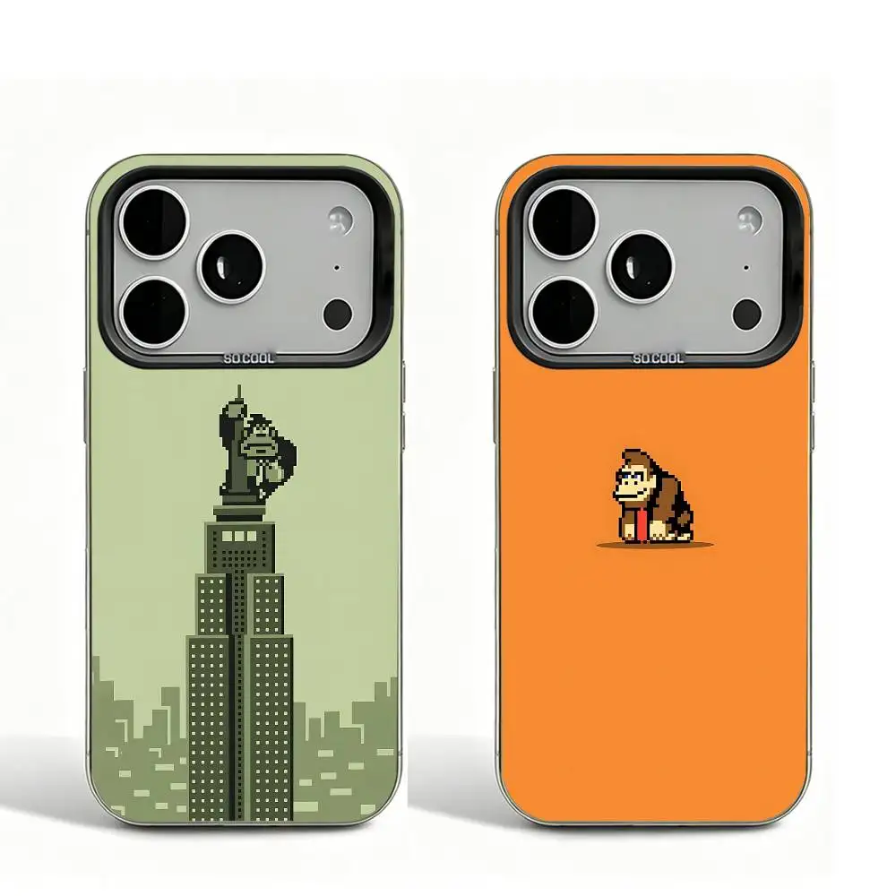 Чехол D-Donkeys Monkey K-Kong черный матовый для iPhone 16 15 17 14 11 12 13 Pro Max с защитой объектива и принтом, очень стильный