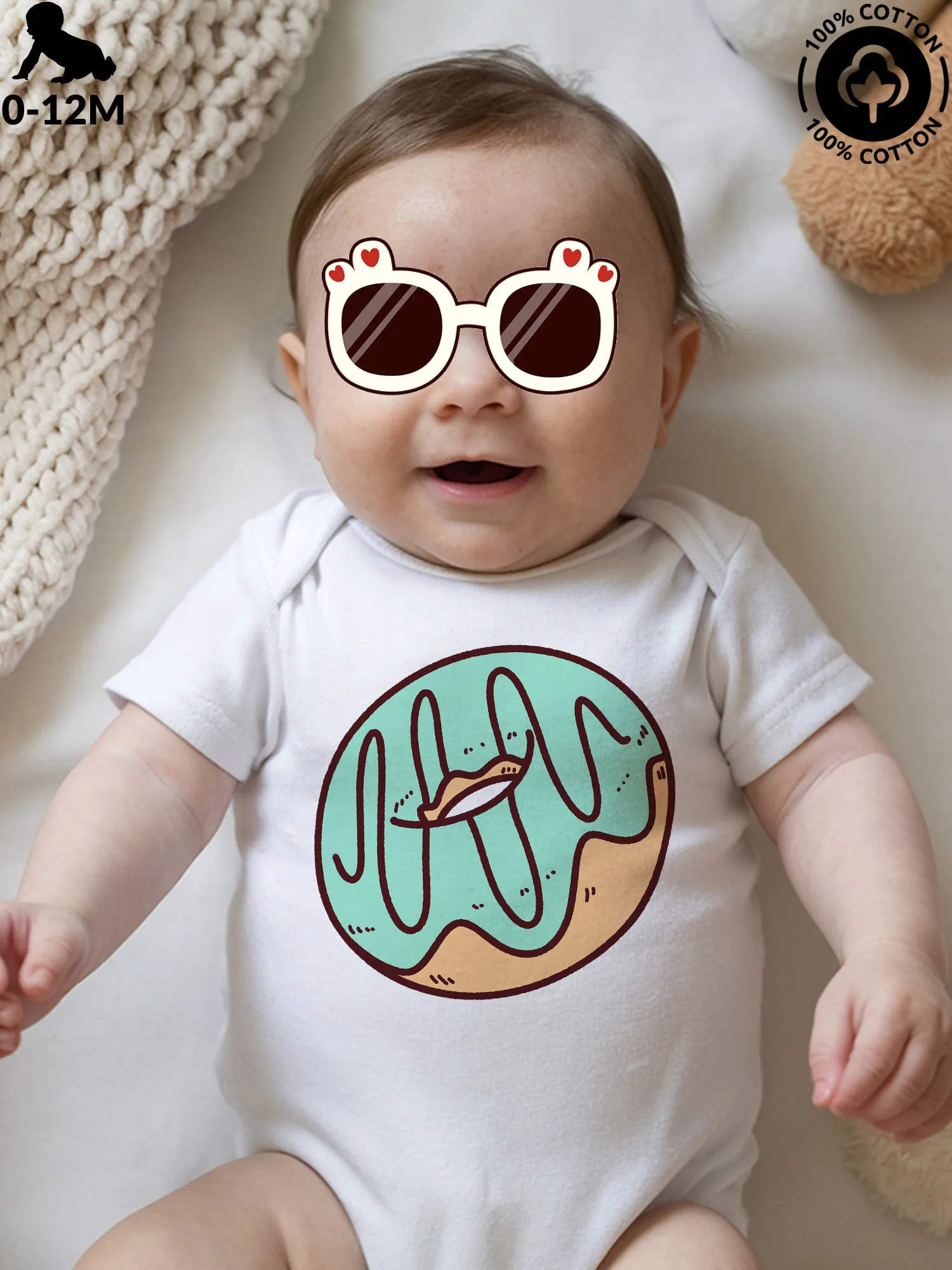 

Delicious Donut (4) Unisex Baby Crawling Suit, Pure Cotton Soft Onesie, All-Season Wear White Bodysuit 190GSM