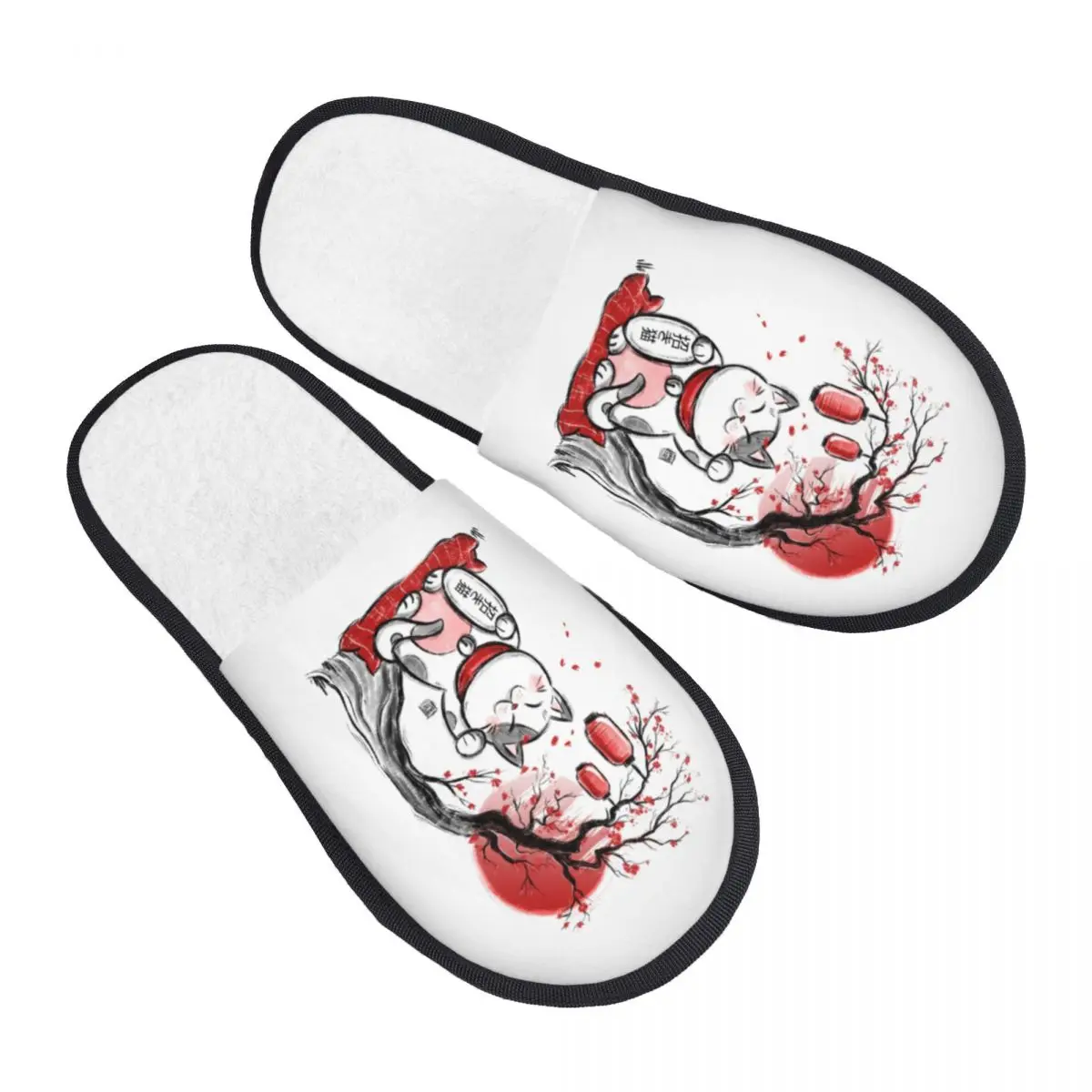 مخصص Maneki Neko ساكورا الزهور لينة رغوة الذاكرة شبشب منزل النساء محظوظ القط زهر الكرز دافئ المضادة للانزلاق وحيد النعال #1