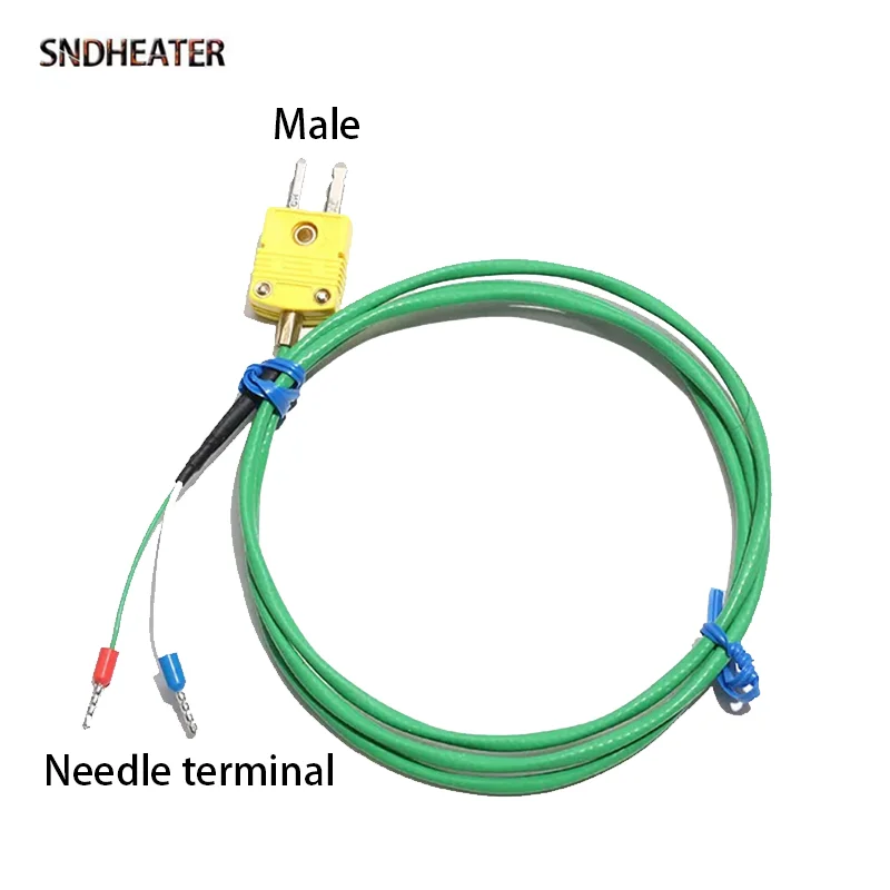 SNDHEATER K مستشعر درجة الحرارة الحرارية مع المكونات الذكور أنثى المقبس PTFE كابل مقاوم للماء سلك السيليكون 1 متر 2 متر إبرة التحقيق