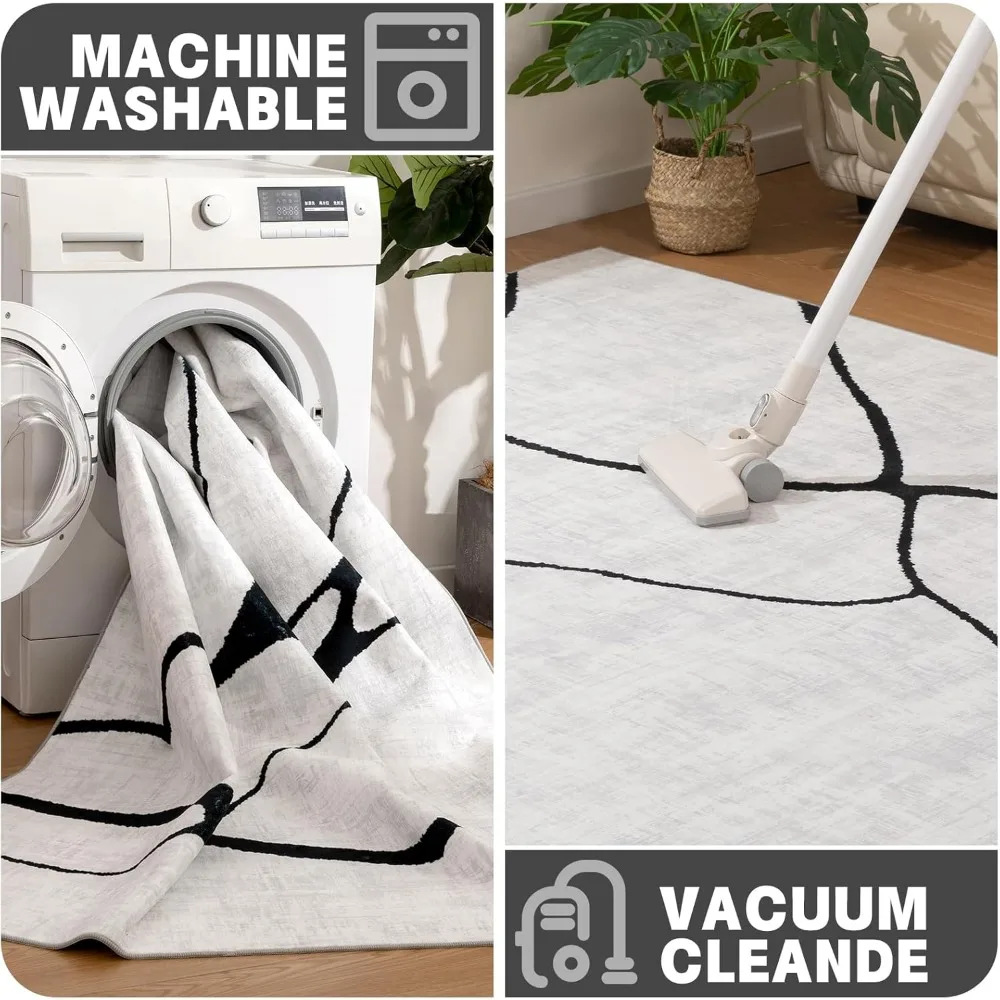سجادة YIHOUSE الحديثة القابلة للغسل مقاس 8 × 10 بوصة لغرفة المعيشة وغرفة النوم - سجادة تجريدية كبيرة باللونين الأبيض والأسود غير قابلة للانزلاق رفيعة للغاية للمنزل #4