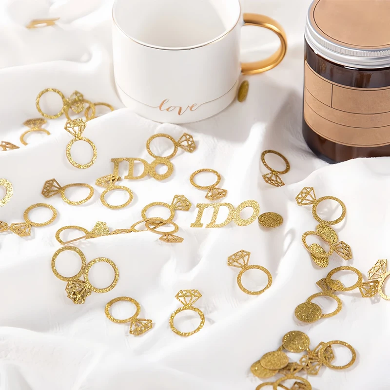 120 Stück Hochzeitstisch-Konfetti, glitzerndes Papier, Diamant-Ring-Konfetti, Mr & Mrs, Verlobungsparty-Zubehör, Weihnachts-Throw-Konfetti – Detail 1
