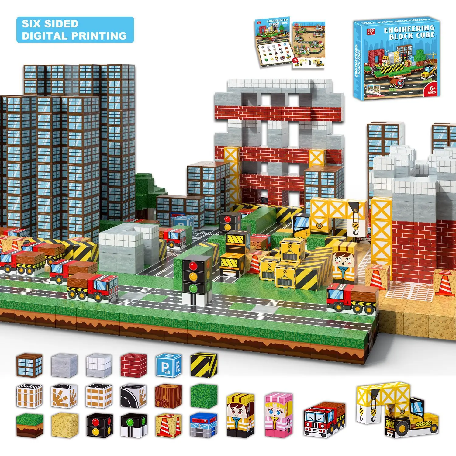 

100 шт. забавный магнитный блок MC, набор строительных блоков для строительной техники, креативные игрушки для девочек и мальчиков, праздничные подарки