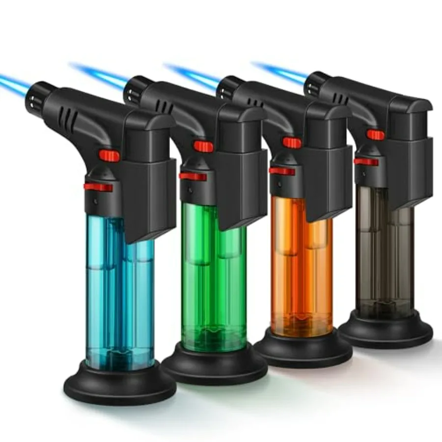 

4 Pack of Torch Lighter, Jet Flame, Butane gas, Mini Refillable Windproof Lighters, for candle, fireplace, grill Gas not Includ