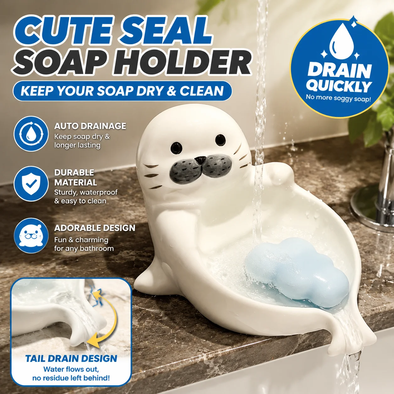 Soap Making Box - Cute cartoon seal ceramic soap box