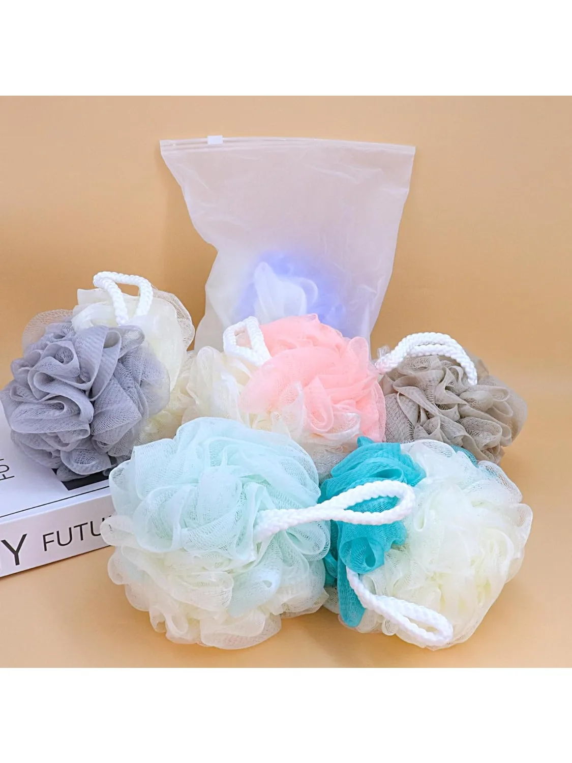 

3PCS Exfoliating Soft Bath Net, Individually Wrapped, Foam Net Bath Ball, Body Scrub and Back Brush for Skin Cleaning