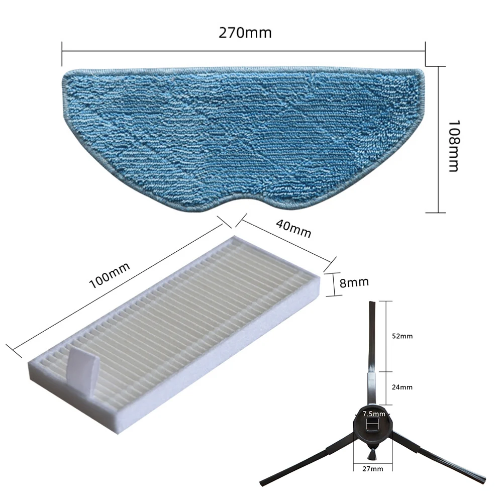 Side Brush Filter Mop Cloth Kit For Tapo RVA300 RV10 RV10 Plus RV30 RV30 Plus Vacuum Cleaner Parts