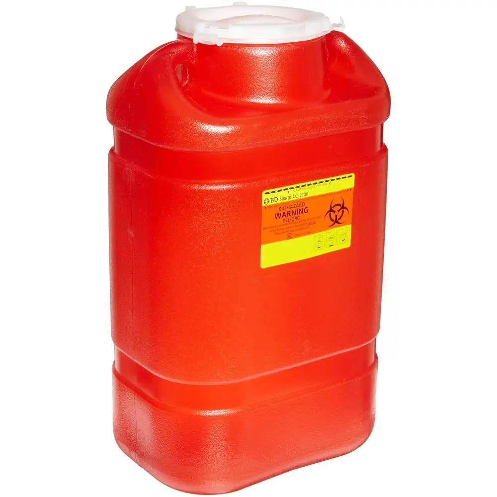 

Multi-Use One-Piece Sharps Collector with Regular Funnel, 8-3/4 Width x 11-1/2 Height x 5-1/2 Depth, 6.9 Quart Capacity, Red (Ca