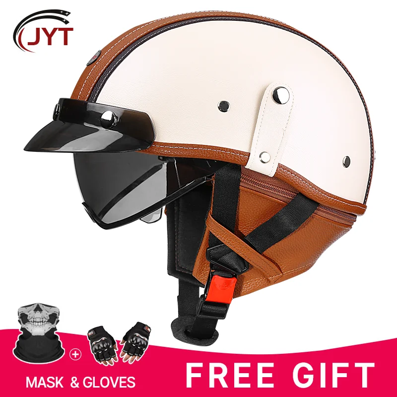 

Dot certified retro motorcycle helmet german style all-season half-helmets electric bike detachable ear bags summer cruise