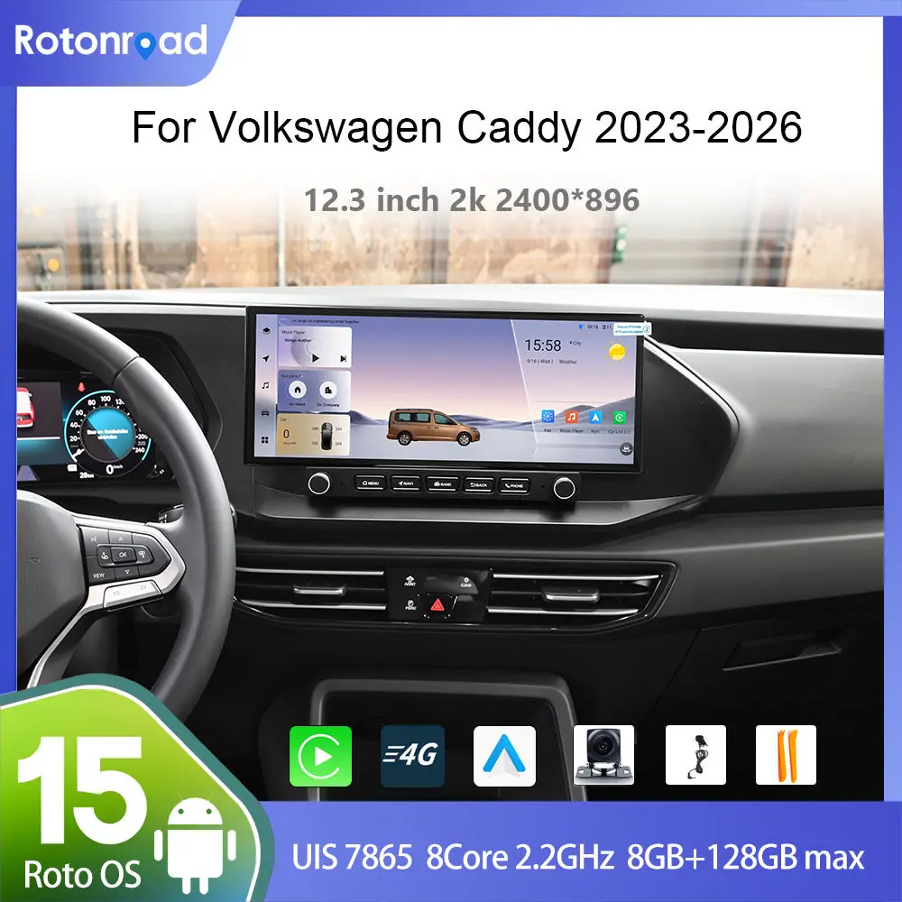 For Volkswagen Caddy 2023-2026 Android 15 2400*896 2K Carplay Android auto Navigation Multimedia Player GPS  Android auto QLED