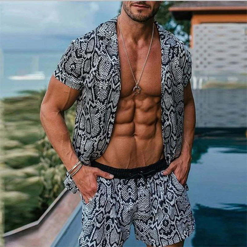 Men's 2 Piece Suit ropa hombre New Men Hawaiian Sets Summer Printing Short Sleeve Shirt Beach Shorts Two Set Casual Holiday Trip