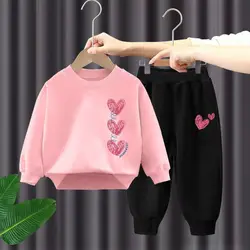 Kids Clothes Girls & Boys Autumn Long Sleeve Top & Pants 2 Pieces Sets Children Boy & Girl Printed Heart Tracksuit Sport Outfit