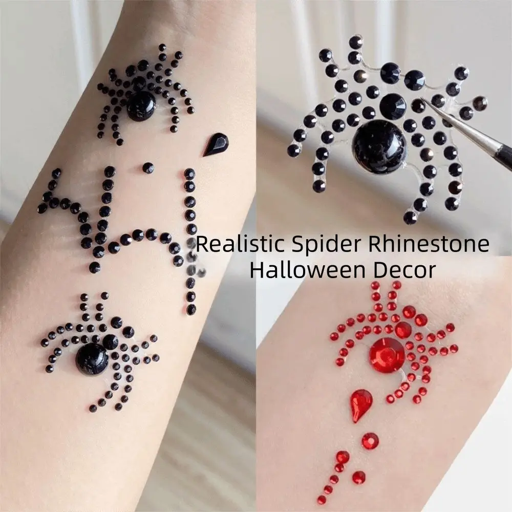 2PCS Shiny Halloween Stickers Spider Pattern Convenient Rhinestones Stickers Versatile Self Adhesive Facial Crystal Stickers