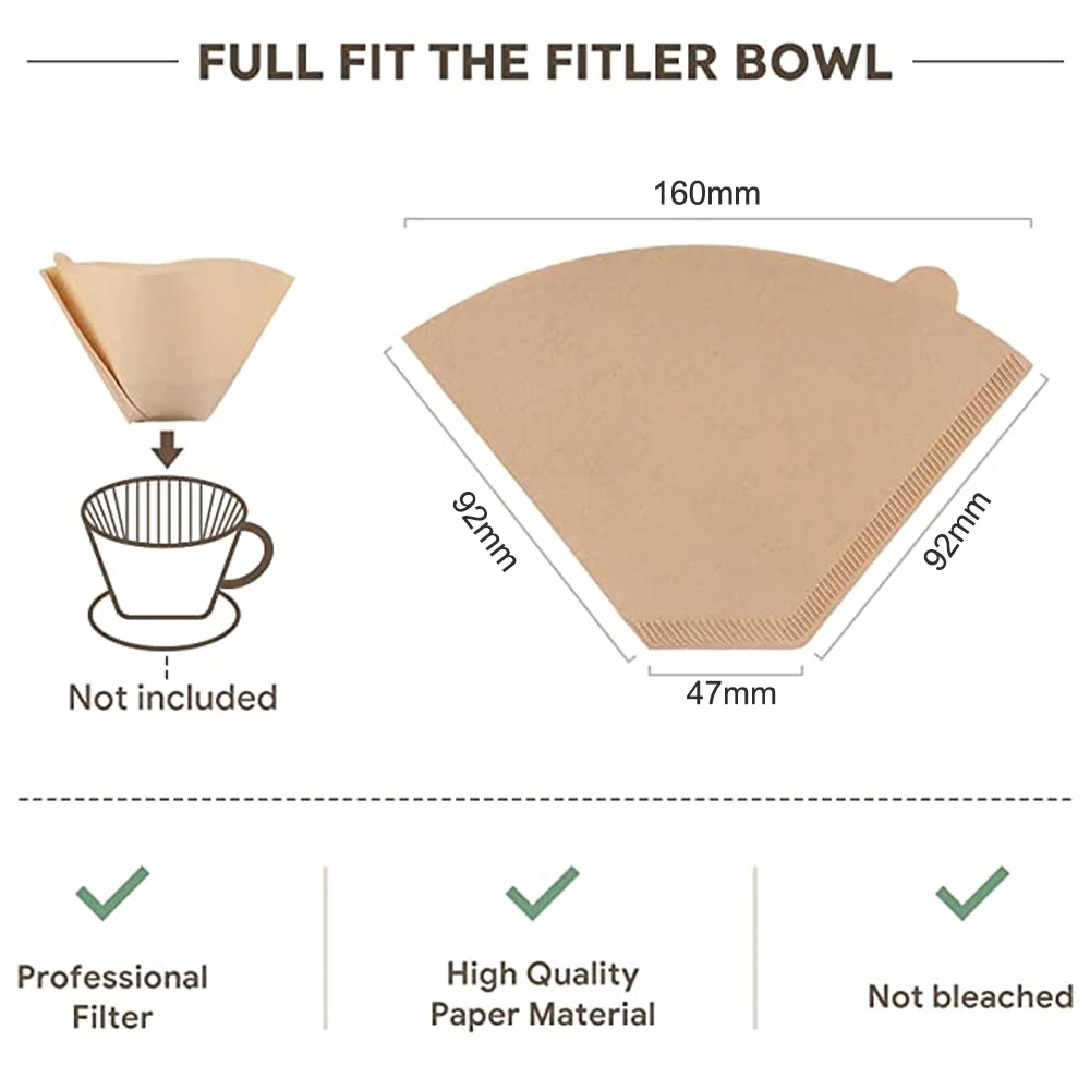 100Pcs Disposable Natural Cone Paper Coffee Filters Disposable Paper Coffee Filters for Pour Over and Drip Coffee Maker