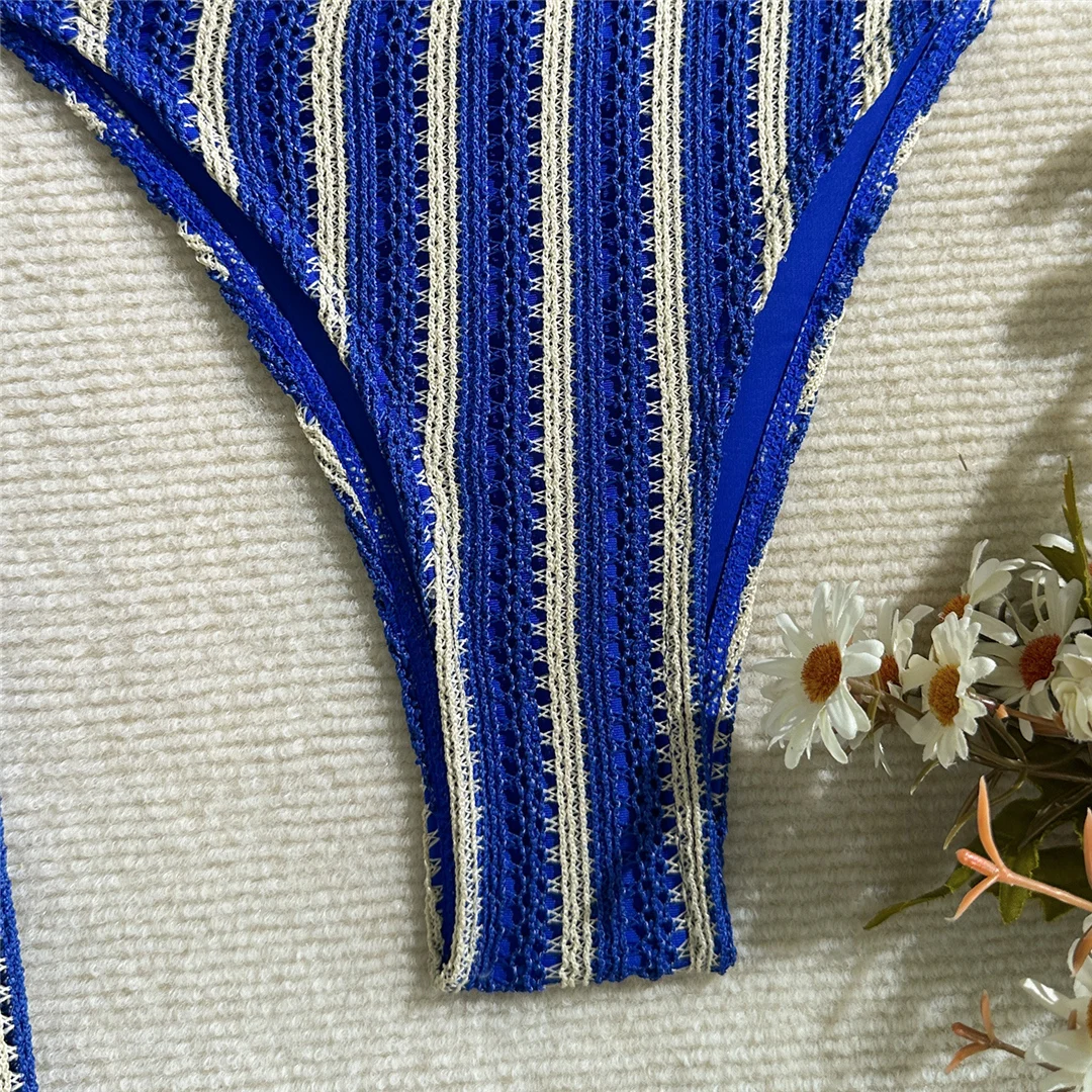 5 Farben mit Hose, gestreifter Neckholder-Bikini, Damen-Badebekleidung, dreiteiliger Bikini-Set, Badeanzug, Badebekleidung, Schwimmbekleidung V7838P – Detail 26