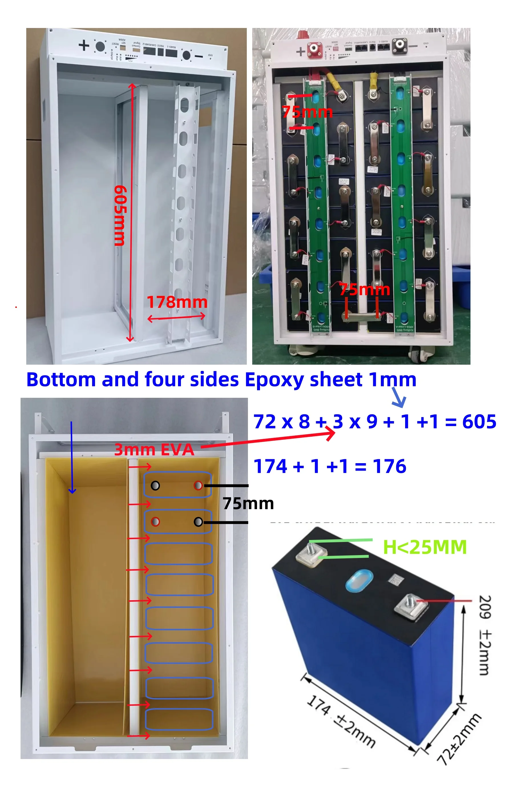 XR14 48V 280AH LiFePO4 Batteriebox 16S 51,2V DIY-Kit mit 7-Zoll-LCD JK BM Kompatibel 280Ah 304Ah MB314Ah 320Ah – Detail 6