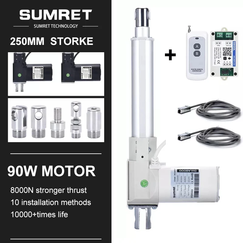 

0-250mm Adjustable Stroke Linear Actuators Kit RF Wifi Controller Magnet Induction Switch DC 12V 24 Volt Heavy Duty 8000N