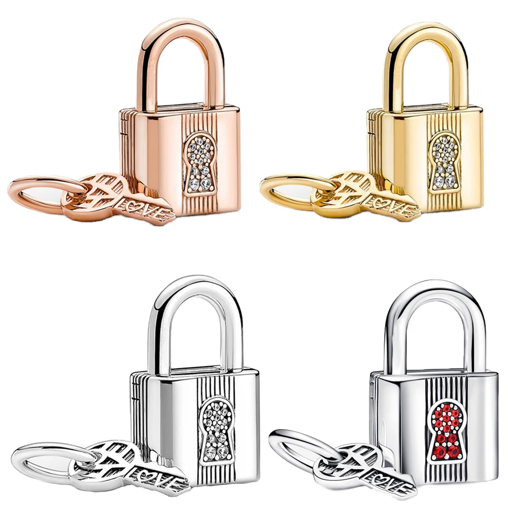 Eternal 925 Sterling Silver Zirconium Inlaid Key&Lock Combination That Can be Opened Dangle Charm Fit Brand Bracelet DIY Jewelry