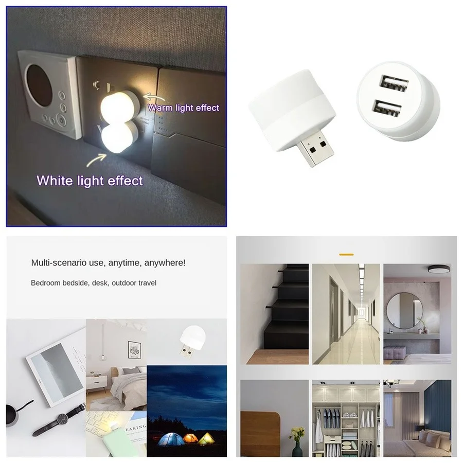 Muunnn USB Plug Lamp Small Night Light Computer Mobile Power Charging Mini Book Lamps LED Eye Protection Square Reading Light