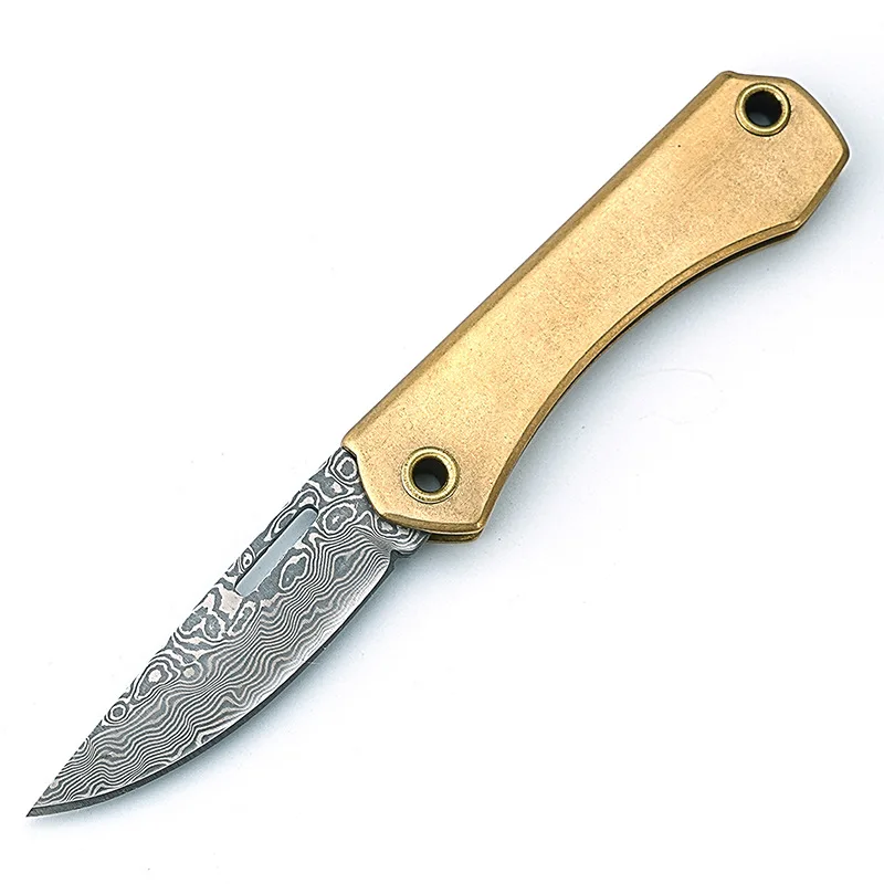 Nuovo Coltello pieghevole J211 D2/Lama di Damasco Manico in ottone Campeggio Survial Caccia all'aperto Coltelli tascabili tattici EDC Multitool