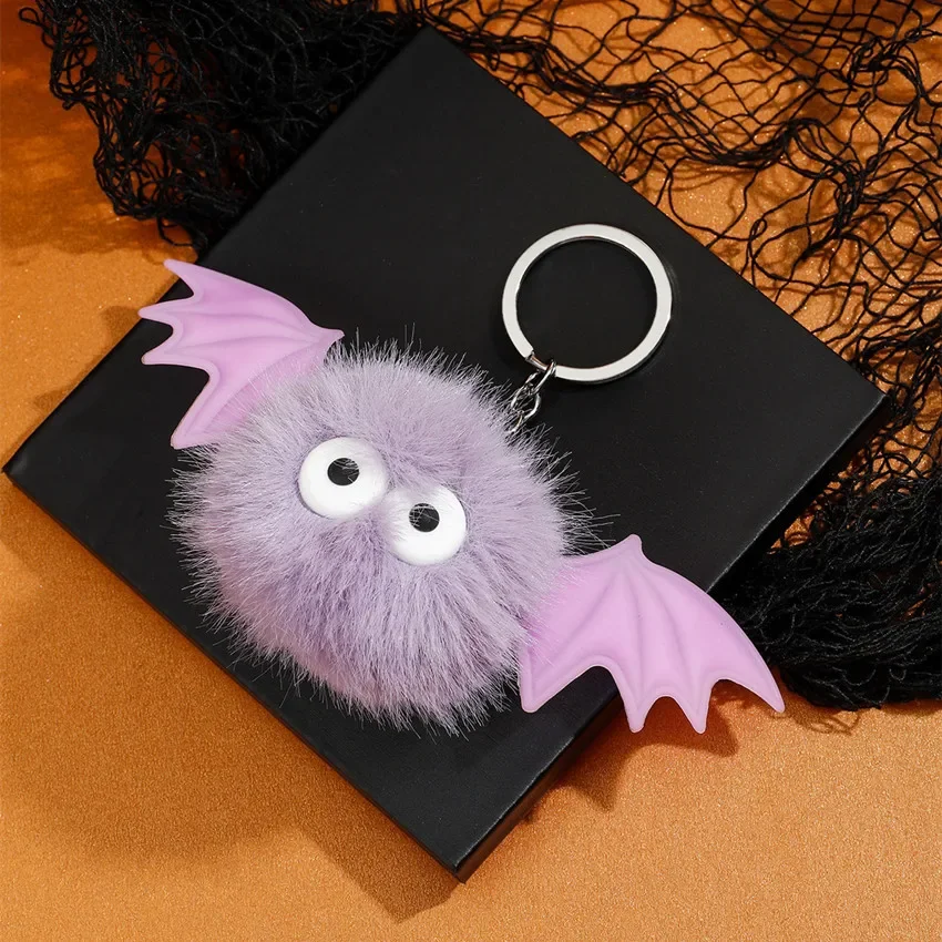 Cute Halloween Bat Devil Plush Pendant Keychain for Women Men Kids Lovely Keyring Backpack Bag Accessories Gifts for Friends