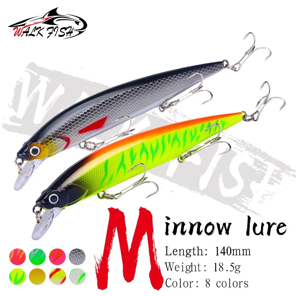 WALK FISH 1 Stück schwimmende Minnow-Angelköder 140 mm 18,5 g Laser-Kunststoff-Wobbler Künstlicher harter Köder mit Haken Hecht-Kurbelköder