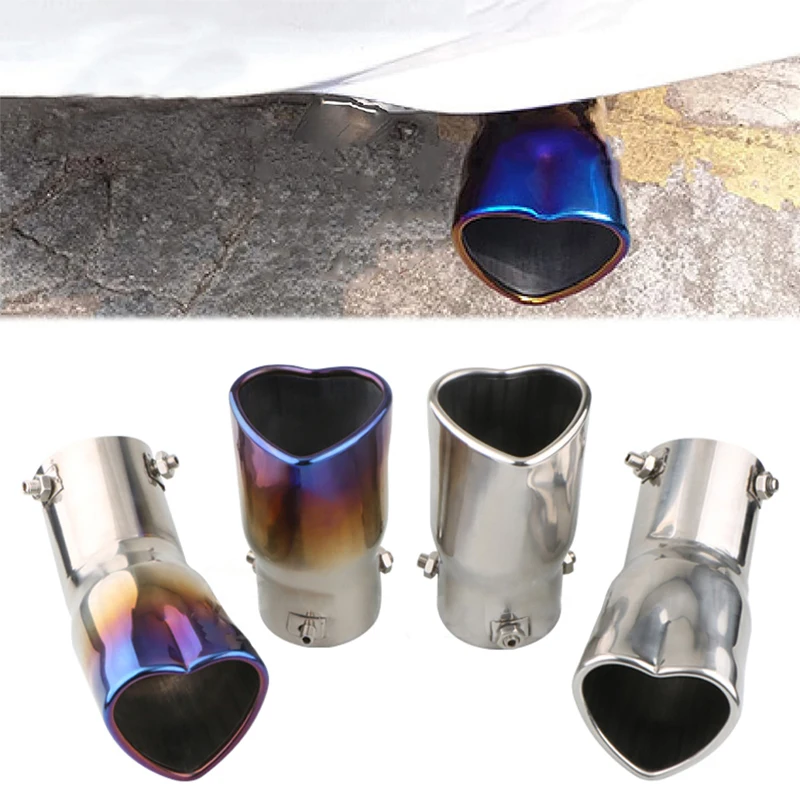 

Fashion Design Heart Shape Style Car Accessories 2.5 Inch Stainless Steel Silver Colorful Exhaust Tips Muffler Tail Pipe