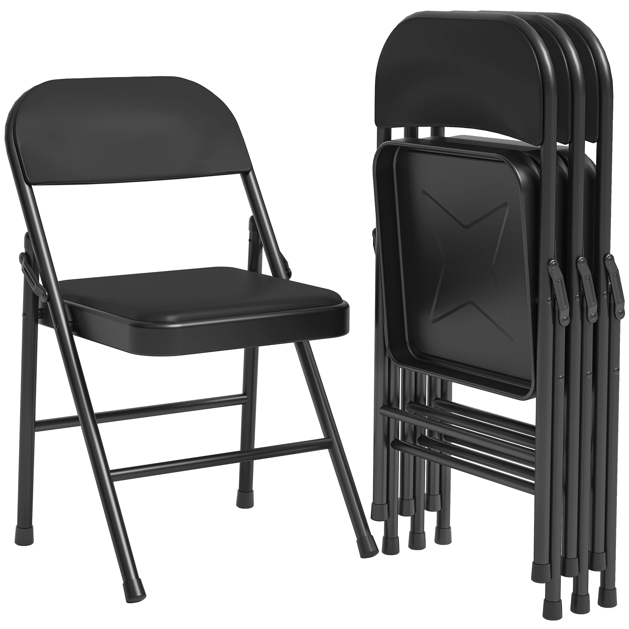 Portable Folding Chairs 4 Pack With Padded Cushion and Back, Foldable Chair With Metal Frame Hold Up to 350 Pounds