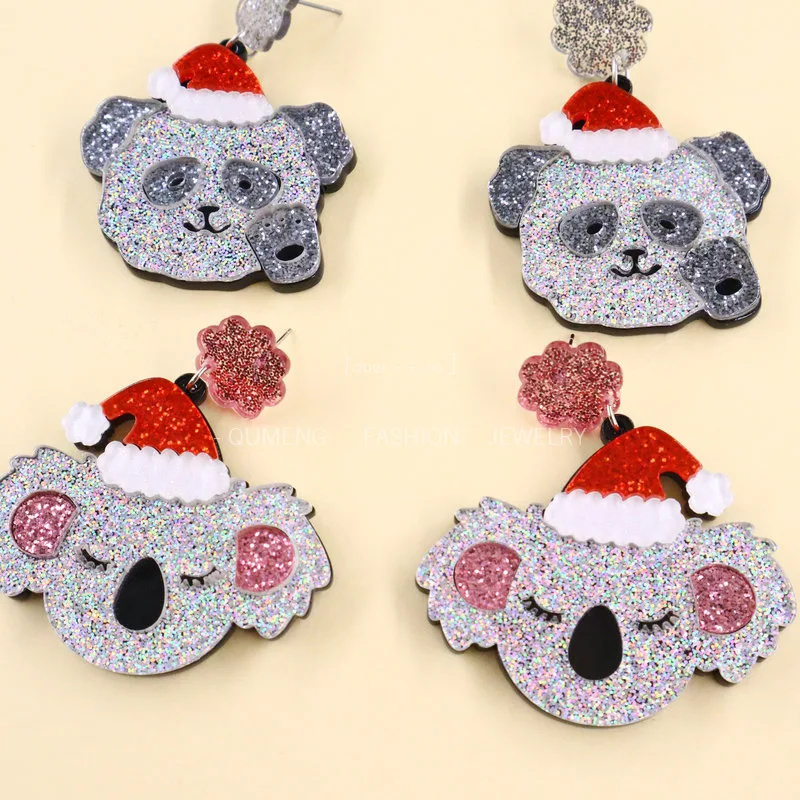 Christmas earrings Christmas hats koala pandas dinosaurs colorful Christmas trees cute snowman earrings
