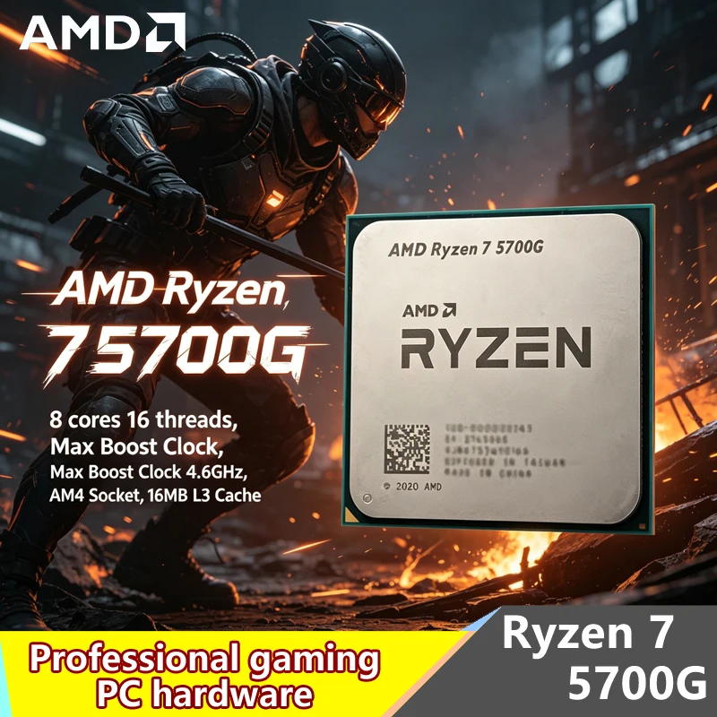 Procesador para Juegos AMD Ryzen 7 5700G |   CPU de Escritorio de 8 Núcleos y 16 Subprocesos, 4.6GHz Boost, 16MB de Caché L3, Socket AM4